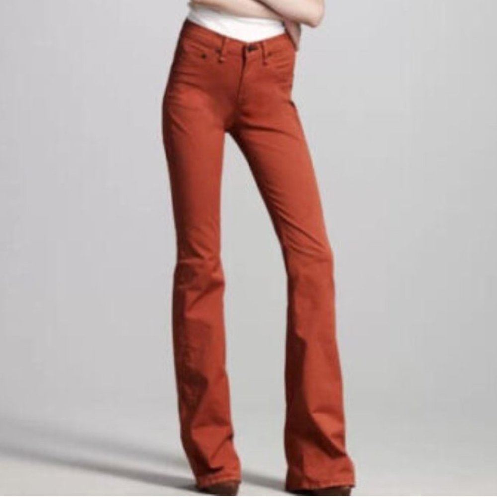 NWOT Rag & Bone Elephant bell retro silhouette stretch jeans, burnt orange, 25